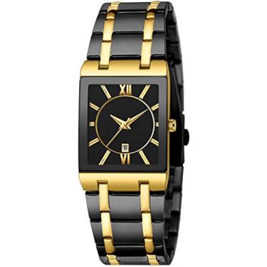 Imagem de Relógio de pulso masculino quadrado de luxo de aço inoxidável para encontros, à prova d'água, casual, quartzo, analógico, Preto, dourado, Movimento de quartzo