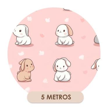 Imagem de Papel de Parede Adesivo Rosa Coelhinhos Quarto Infantil Decoração Dive