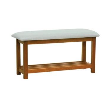 Imagem de Banco Sapateira Viena Madeira Maciça Assento Estofado Linho - Decorise