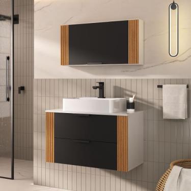 Imagem de Conjunto Gabinete Banheiro Taos 80cm RIPADO LUXO - MOVEIS JOIA, Branco