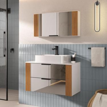 Imagem de Conjunto Gabinete Banheiro Taos 80cm RIPADO LUXO - MOVEIS JOIA, Branco