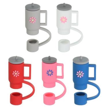 Imagem de PATIKIL Tampa de cobertura de canudo de silicone de 10 mm, 5 peças de pontas fofas à prova de poeira tampas de canudo reutilizáveis, rosa/branco/azul marinho/cinza/vermelho