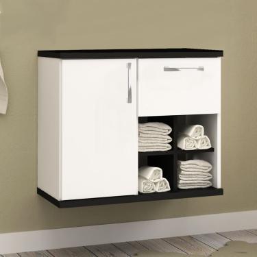Imagem de Gabinete Para Banheiro 1 Porta 1 Gaveta 70cm Veneza Móveis Bosi Branco/preto