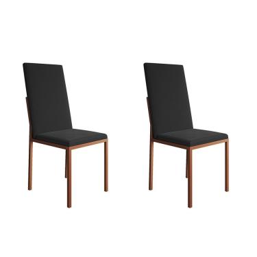 Imagem de Kit 2 Cadeiras De Jantar Estofadas Mônaco Premium Cobre E Preta - Cor: Preto