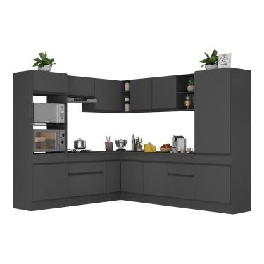 Imagem de Armário De Cozinha Completa De Canto Com Rodapé Veneza Multimóveis V2081 Preto Preto