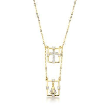 Imagem de Colar Escapulário Longo Nossa Senhora Aparecida Banhado Ouro 18k - 80cm