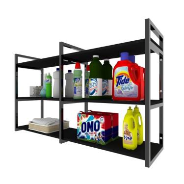 Imagem de Prateleira Industrial Lavanderia Preto Area De Serviço Nicho Multi Uso Simples Estante Mdf