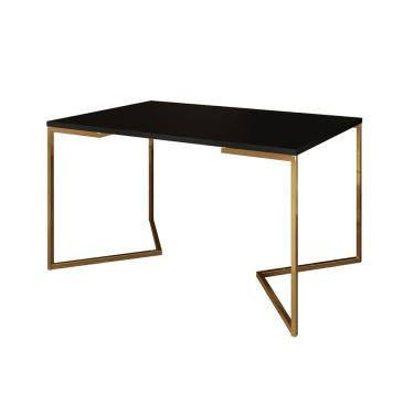 Imagem de Mesa De Jantar Industrial Retangular Preta 137X90Cm Base V Dourada Cor: Preto