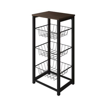 Imagem de Fruteira De Chão Cozinha Desmontada Aço Preto Tampo Amêndoa Madri Cor: Preto