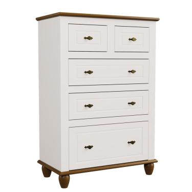 Imagem de Cômoda Retrô 5g 5 Gavetas em Mdf com Puxador Metal Off White Nogueira Estilo Vintage