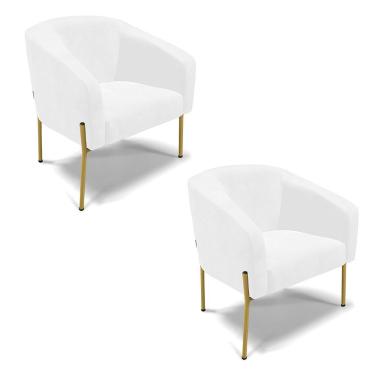 Imagem de Cadeira Sala De Jantar Pé Ferro Dourado Kit 2 Stella Sintético Pu D03 - D'rossi Cor Branco