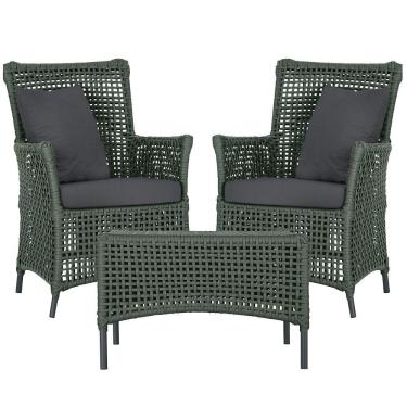 Imagem de 2 Poltronas E 1 Mesa Igapó Alumínio Preta Corda Náutica E11 Verde