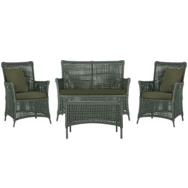 Imagem de Jogo Sofá 2 Poltronas E Mesa Igapó Preta E13 Trama Original Verde