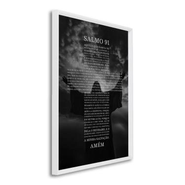 Imagem de Quadro Decorativo Religioso Bíblia Salmo 91 Com 1 Tela Cm Ou Cm De Parede Para Sala Quarto Hall 60cm Branco