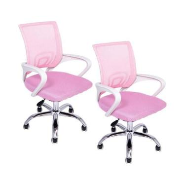 Imagem de Kit 2 Cadeiras De Escritório Begonia Tela Mesh Ergonômico Rosa - Ofici