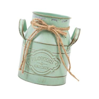 Imagem de IEUDNS Vaso, vaso de plantas, de ferro rústico, chique e gasto, arranjo de flores para pátio, sala de estar, decoração de fazenda, Verde