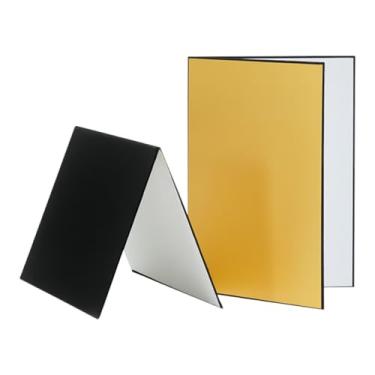 Imagem de FVDPWYE 2 Peças 3 em 1 Refletores de Luz Fotografia Papelão Dobrável Fotografia Adereço Profissional para Estúdio de Joias Interno E Externo, Ouro Branco Preto, A4