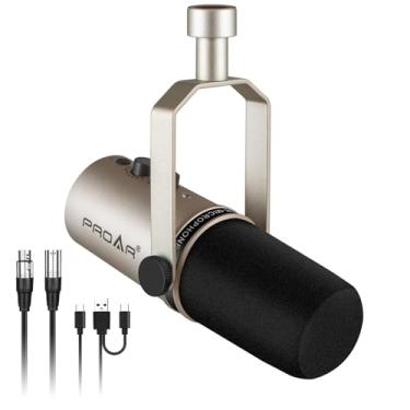Imagem de PROAR Microfone Dinâmico Usb/Xlr Para Podcast, Profissional Usb Jogos Com Cancelamento De Ruído Pc, Kit Xlr Metal Streaming Vocal, Gravação Instrumentos, Locução, Youtube