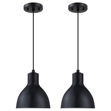 Imagem de Dolaimy House - Pacote Com 2 Luminárias Suspensas Industriais De 19 Cm Para Teto, Iluminação Interna, Ilha Cozinha, Acabamento Preto, Cúpula Metal Bar, Sala Jantar, Estar, Sobre A Pia