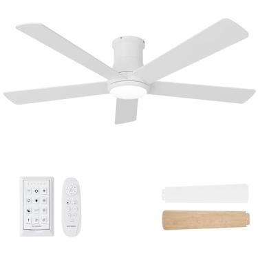 Imagem de Autoday Ventiladores De Teto Com Luzes, Ventilador Perfil Baixo 52" Controle Remoto, Montagem Embutida, Reversível, 3 Circuitos, Regulável, Cc Silencioso, Branco Para Quarto, Uso Interno/Externo