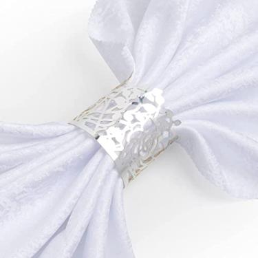 Imagem de NPKRRSK 100 Peças De Anéis Descartáveis Para Guardanapos Papel Com Flores Rosas, Cortados A Laser, Porta-Folha, Guardanapo Folha Videira Decoração Mesa, Natal, Casamento, Festa (Prata)