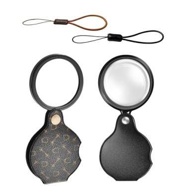 Imagem de Uppmeant Lupa De Aumento 15X Com 2 Peças, Lentes Bolso Pequenas, Coldre Protetor Couro, Cordão Para Idosos, Leitura, Inspeção, Moedas, Hobby, Joias Ou Exploração (Preto + Estampa Preta)