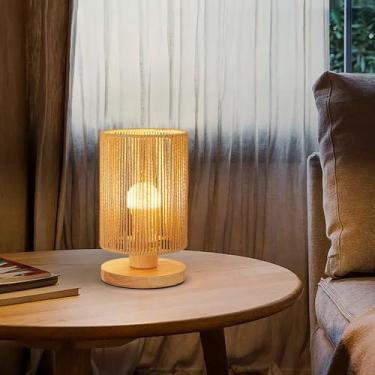 Imagem de CXWV Luminária De Mesa Vime Pequena 10'', Estilo Boho, Feita À Mão, Cabeceira Em Corda Cânhamo, Natural Requintada Com Base Madeira Maciça E Abajur Barbante Para Quarto, Extremidade (Cx-Td-4-1)