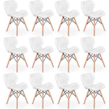 Imagem de Kit 12 Cadeiras de Jantar Charles Eames Slim Wood Estofada - Branco - 