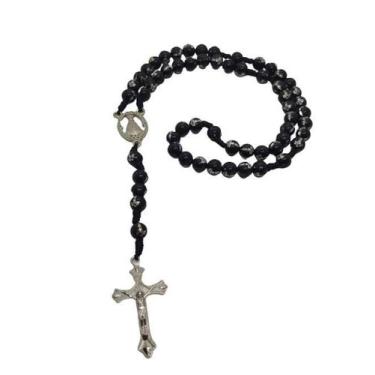 Imagem de Terço Nossa Senhora Bolinha Preta Com Cruz Prata - Terço E Cia