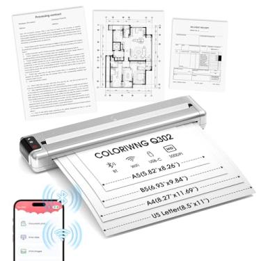 Imagem de COLORWING Impressora térmica portátil Q302, impressora sem tinta para viagens de negócios com conexão Bluetooth e WiFi, compatível com telefone e laptop Android e iOS, 300DPI