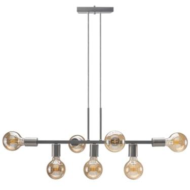 Imagem de Pendente Lustre 7 Lâmpadas para Sala de Jantar e Comércio 68cm Estilo Moderno e Funcional(Prata)
