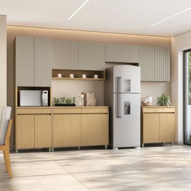 Imagem de Cozinha Completa 6 Peças 13 Portas 7 Gavetas Simone Mendes 350cm 100% Mdf Carvalho/Greige