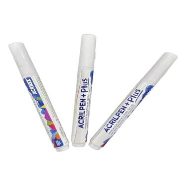 Imagem de Kit 3 Marcadores Para Tecido Branco Permanente Acrilpen Plus Branca 519 Permanente Caneta Garante Traços Perfeitos, Resistentes e Duradouros