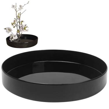 Imagem de Vaso de recipientes Ikebana de 33 cm, conjunto de recipientes de vaso floral Suiban de plástico redondo para arranjo de bonsai de flores japonesas (preto, 33 cm)