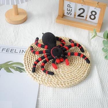 Imagem de Kikunum Pure Hand Crocheted Spiders,Hand Play,Black Mythological Spiderlings,Desk Ornament Spiders, Car Ornament, Room Wall Decoration, 10.23 inch, Black-red