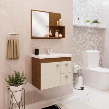 Imagem de Conjunto Gabinete Banheiro Pia  e Espelheira 55 cm Isa MGM Amendoa/Off
