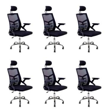 Imagem de Kit 6 Cadeiras Escritório Executiva Diretor Relax Ergonômica Com Apoio