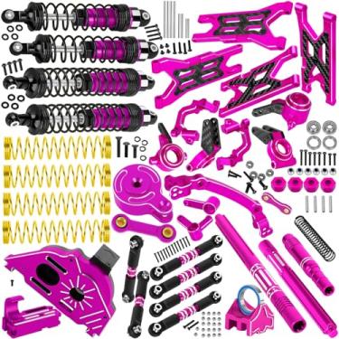 Imagem de BRCatWPark RC Upgrades Part for 1/10 Granite/Senton 3S & Mega550,Shock,A-Arm,Caster Block,Steering Blocks,Stub Axle Carriers,Links,Gearbox,Center Driveshaft Axles,Support,25T Spline,Steering,Pink