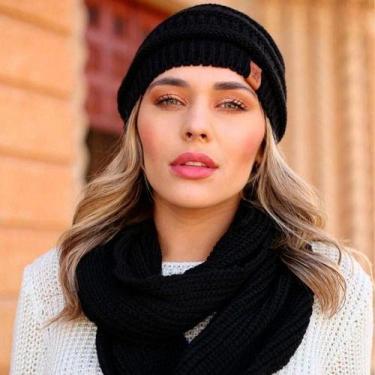 Imagem de Conjunto Touca Caída Gorro Beanie Masculino E Feminino Com Cachecol Go