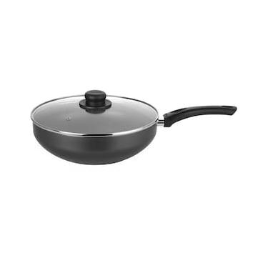 Imagem de Frigideira Wok com Cabo Multiflon Gourmet em Alumínio com Revestimento Antiaderente e Tampa de Vidro com Saída de Vapor 28 cm - Grafite