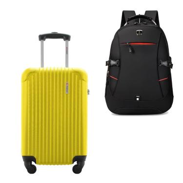 Imagem de Kit Mala de Bordo 10kg Viagem Rígida Rodas 360º ABS Cadeado Segredo Gladiador A2MB com Mochila Executiva Notebook 102