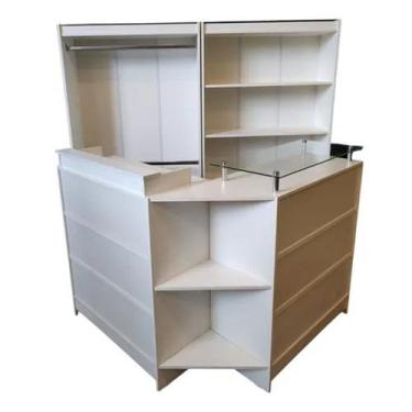 Imagem de Kit Balcão + Cabideiro + Prateleira Loja 100% Mdf Branco - Suprema Móv