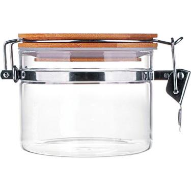 Imagem de Pote Vidro Borosilicato C/ Trava Tampa Bamboo 500ml - Homecook, Transp