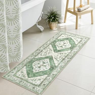 Imagem de Uphome Tapete de banheiro Runner verde boho tapete de banho luxuoso macio antiderrapante oriental longo tapete de banheiro lavável na máquina tapetes de banho tribais vintage para chuveiro de entrada