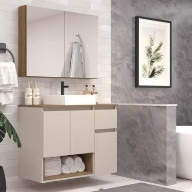 Imagem de Gabinete de Banheiro 80cm Aurora com Espelheira e Cuba - FAEMA