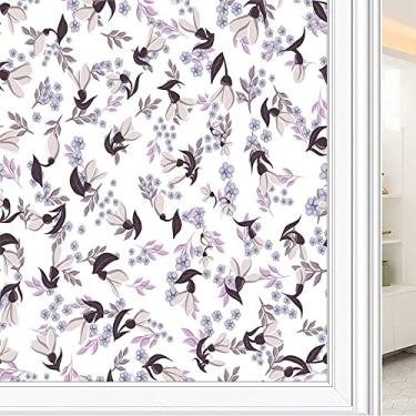Imagem de Película de janela de privacidade de flores, textura de estilo floral, filme de vidro para sala de estar e escritório em casa, L90 x C 190 cm