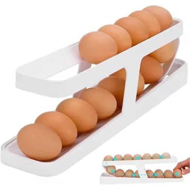Imagem de Dispenser Porta Ovos Rolante De 2 Camadas Bandeja Organizadora.Compacto economizando espaço na geladeira e mantendo os ovos organizados. + 3 imagens