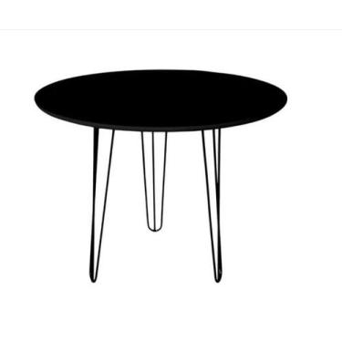 Imagem de Mesa Tampo Preto 90cm Redonda 4 Pé Hairpin 70cm Triplo 1/4 Aço - jthom