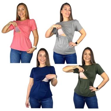 Imagem de Kit 4 Blusa Amamentação Diversas Cores Premium Maternidade - Amolini, 