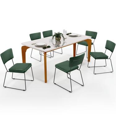 Imagem de Mesa De Jantar 160cm Off White Com 6 Cadeiras Verde Musgo